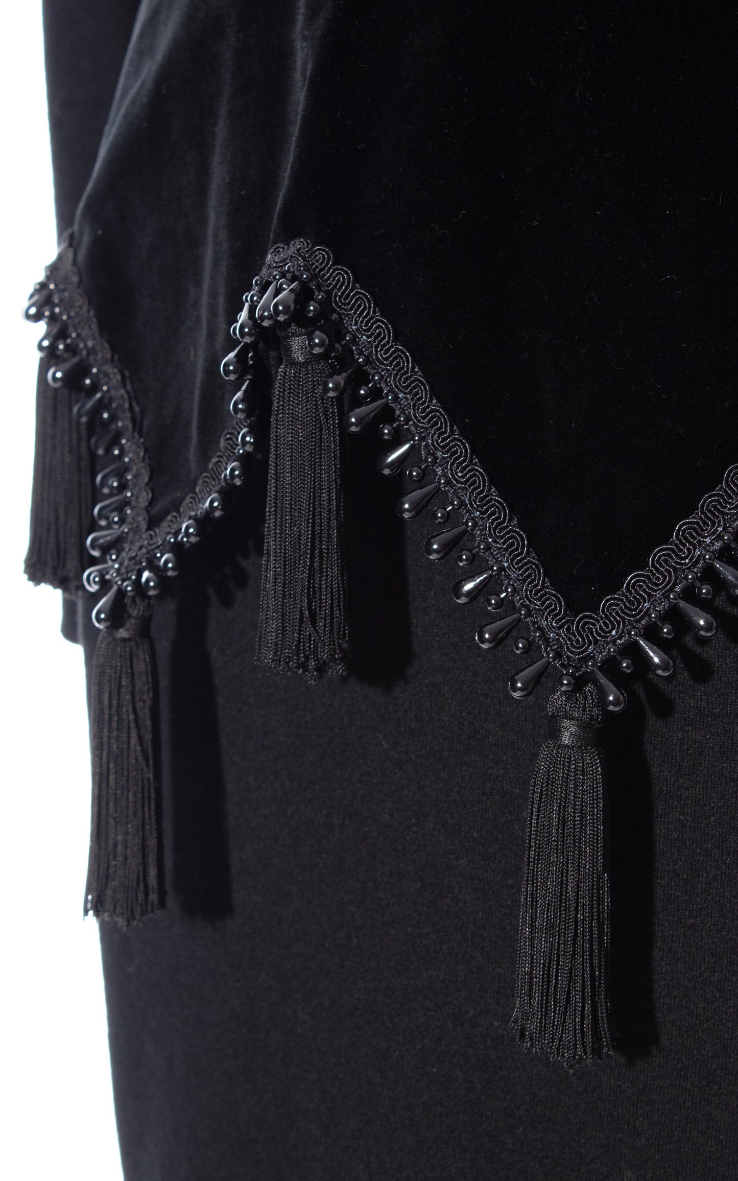 Vintage 80s 1980s Beaded Tassels Wool Jersey & Velvet Dress BirthdayLifeVintage