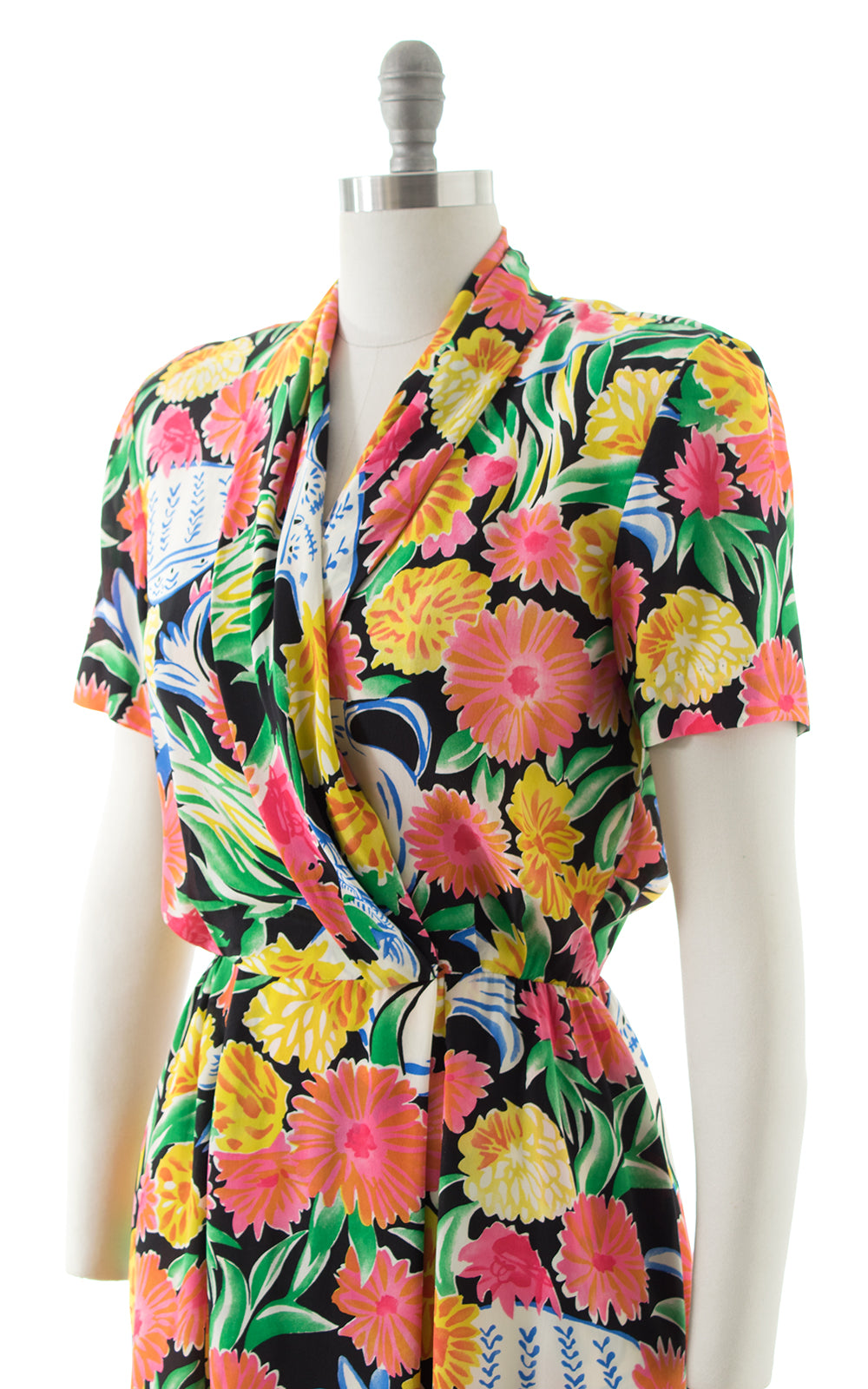 1980s Liz Claiborne Silk Floral Vase Print Dress BirthdayLifeVintage