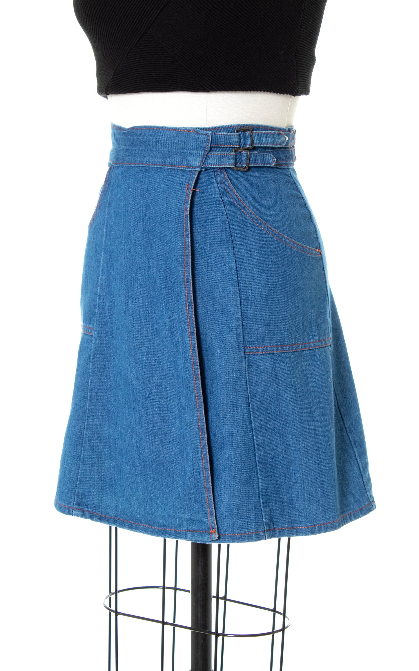 1970s Buckled Denim Mini Skirt | small
