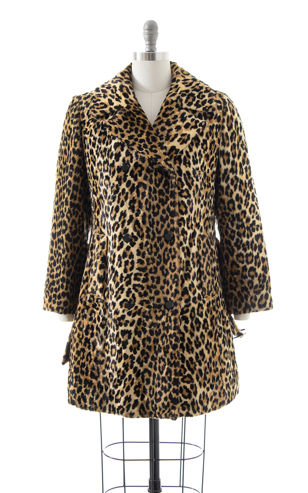 1960s 1970s Leopard Print Faux Fur Belted Coat | small/medium