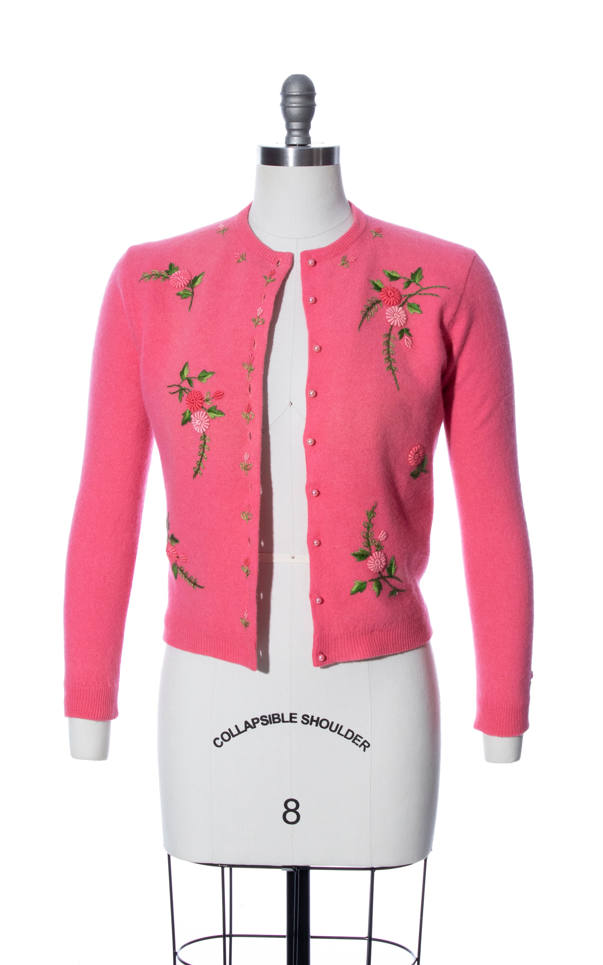 1950s Floral Embroidered Wool Angora Cardigan | small/medium