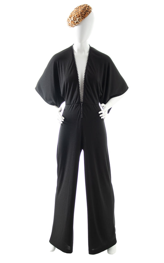 1970s Rhinestone Zipper Jersey Jumpsuit BirthdayLifeVintage