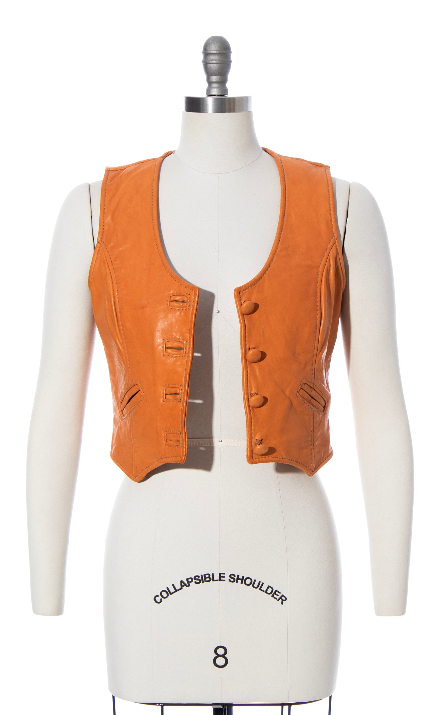 Vintage 70s 1970s Buttery Soft Brown Genuine Leather Cropped Boho Vest BirthdayLifeVintage