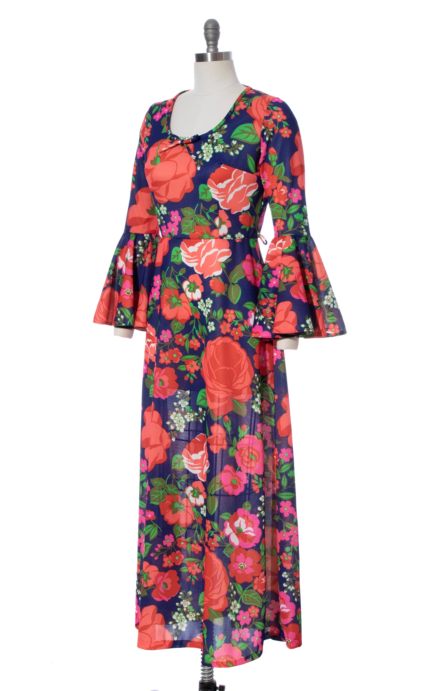 Vintage 70s 1970s Circle Sleeve Floral Rose Print Maxi Dress BirthdayLifeVintage