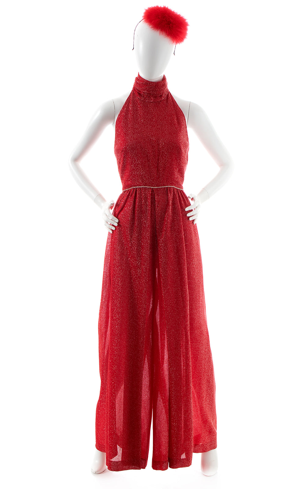 1970s Metallic Red Palazzo Jumpsuit BirthdayLifeVintage