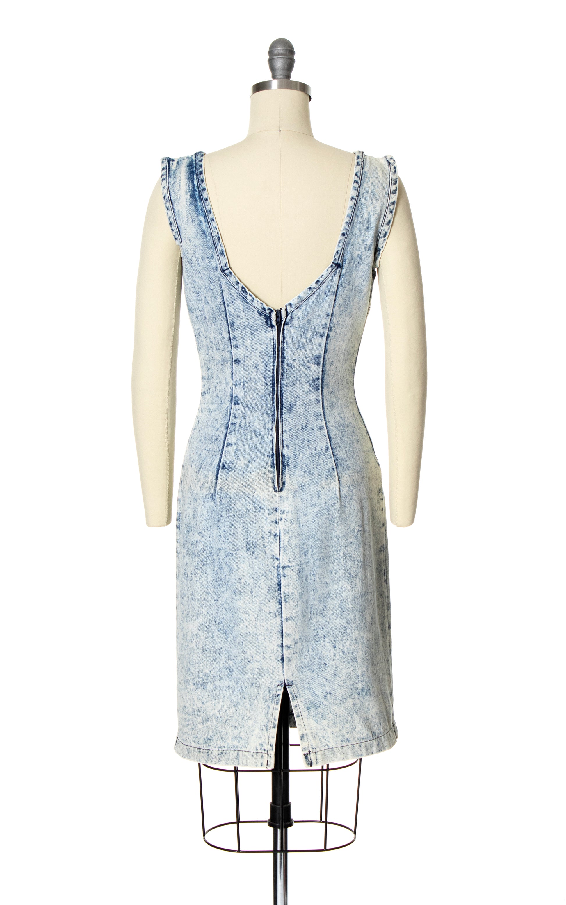 Vintage 80s 1980s Fredericks of Hollywood Acid Wash Denim Wiggle Dress Sundress BirthdayLifeVintage