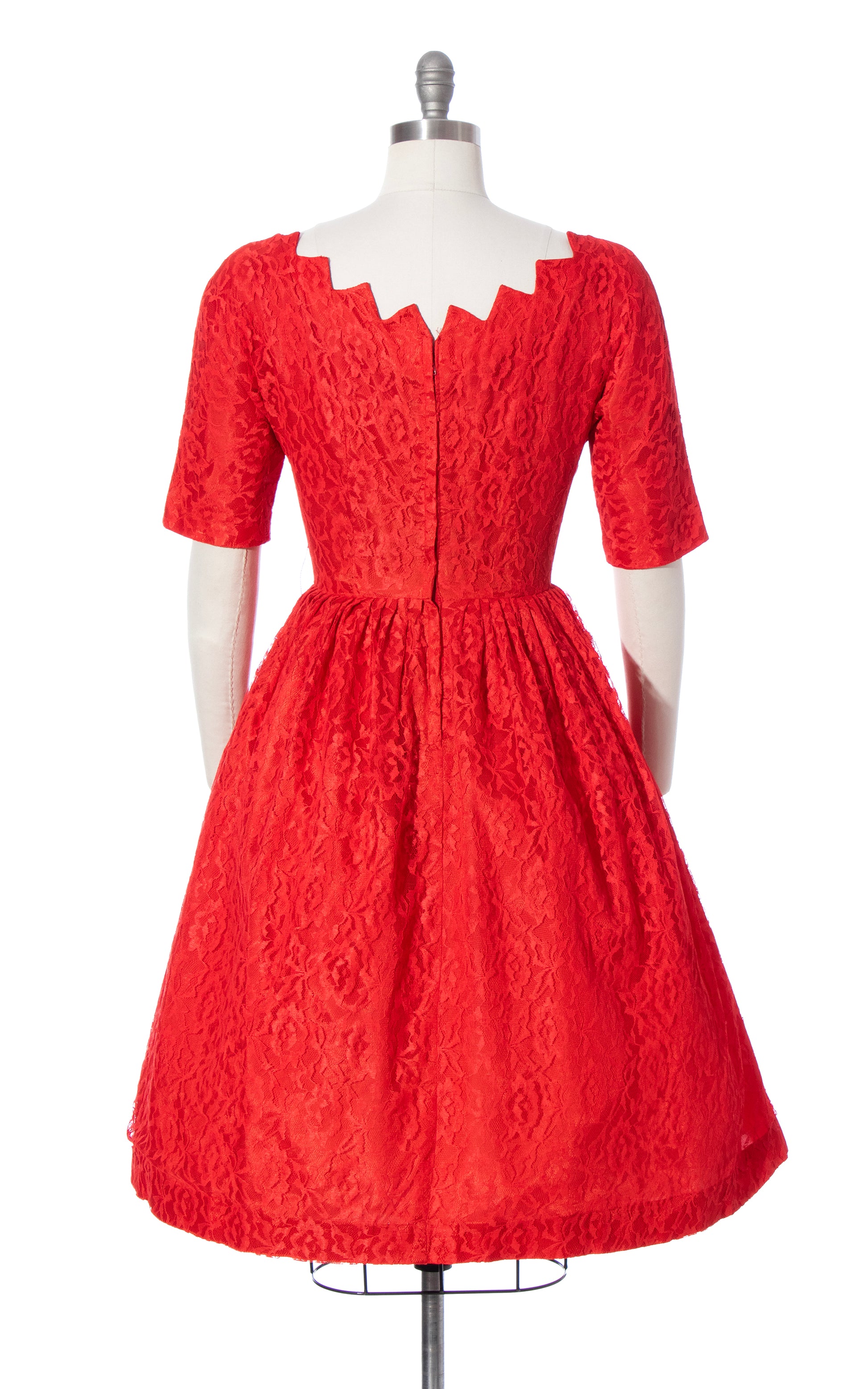 Vintage 50s 1950s Zig Zag Red Lace Party Dress Birthday Life Vintage