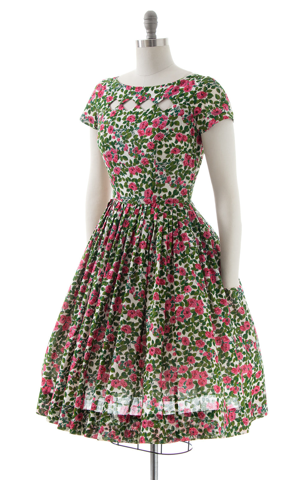 1950s Floral Keyhole Cotton Dress | small