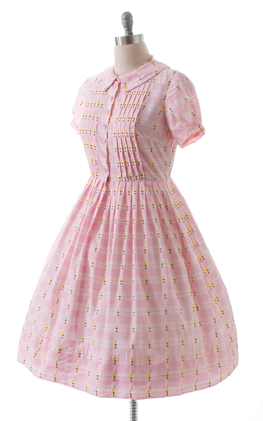 1950s Plaid Cotton Shirtwaist Dress