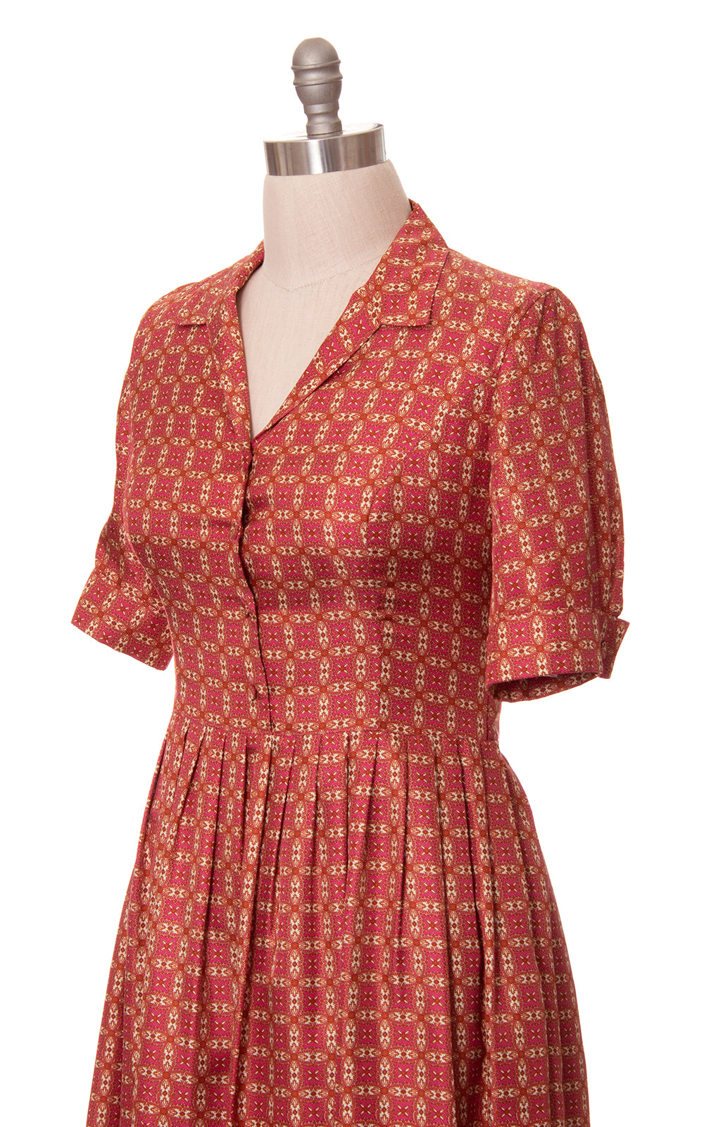 Modern 1950s Style ANN TAYLOR Silk Geometric Shirtwaist Dress | large