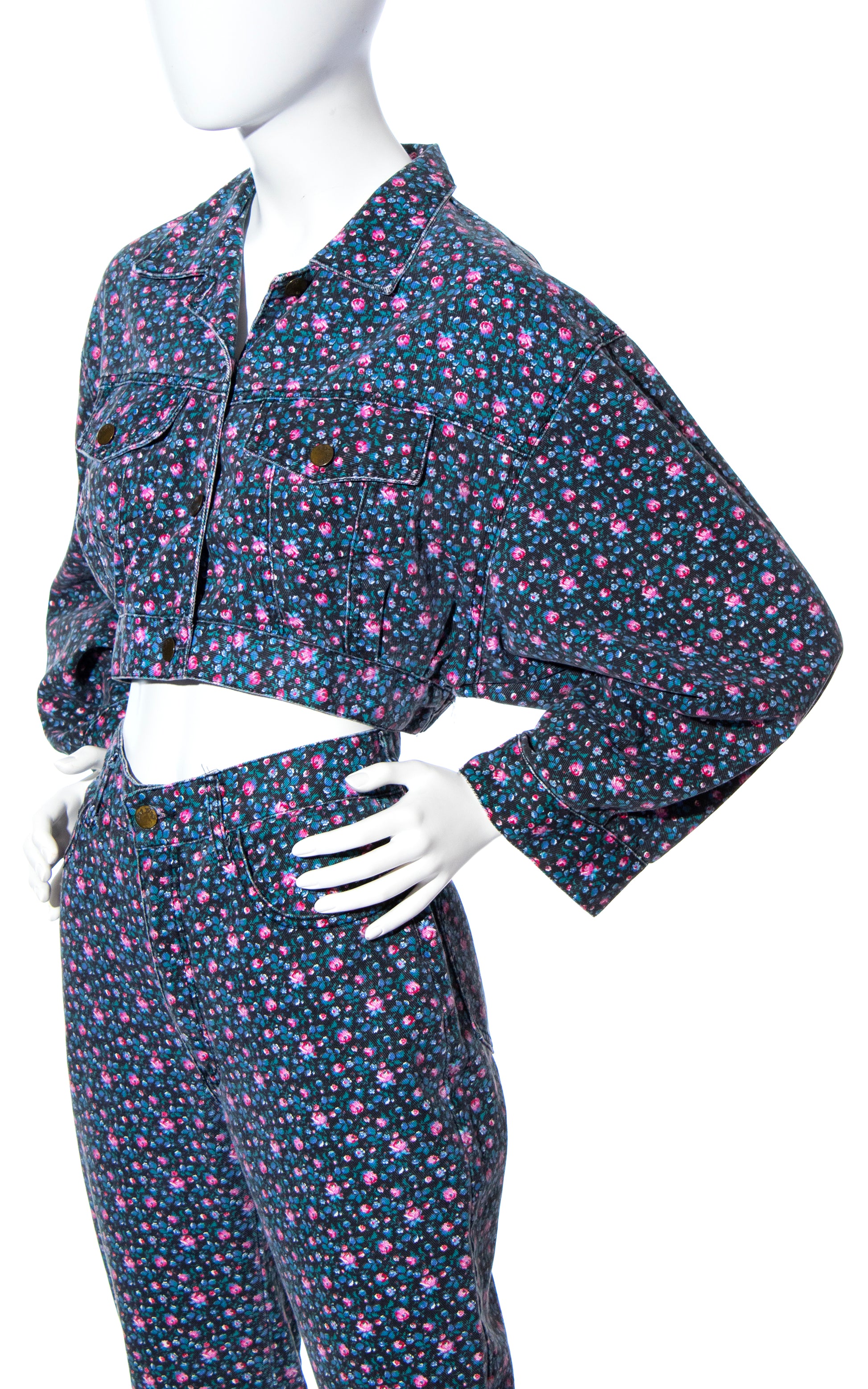Vintage 90s 1990s Floral Denim Jacket & Jeans Set Paris Blues BirthdayLifeVintage