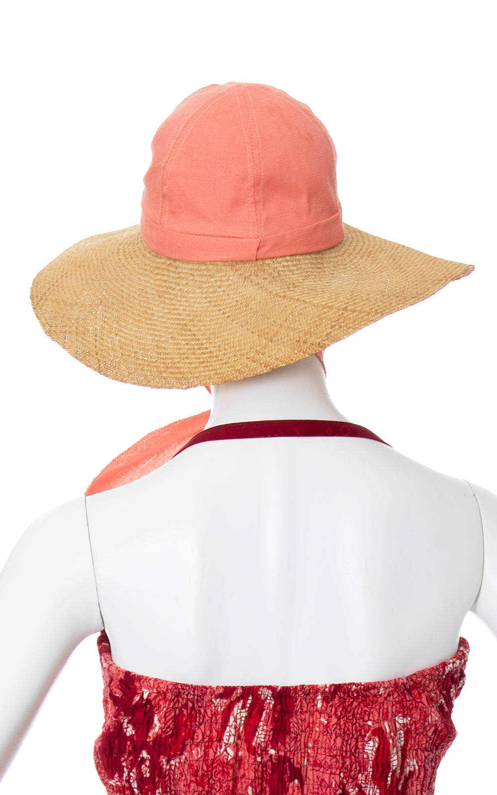 1960s Pink Cotton & Straw Sun Hat with Ties | small/medium