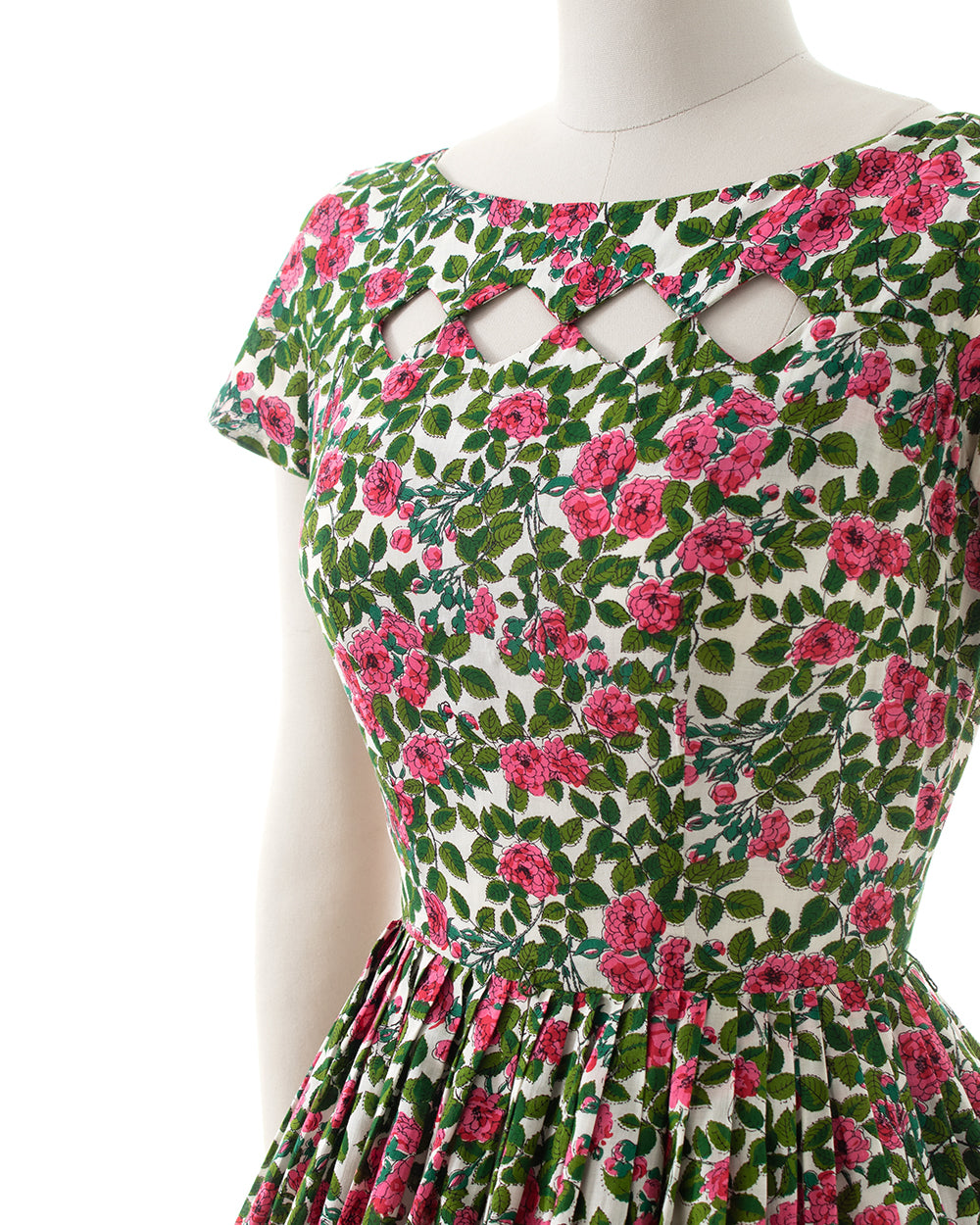 1950s Floral Keyhole Cotton Dress | small