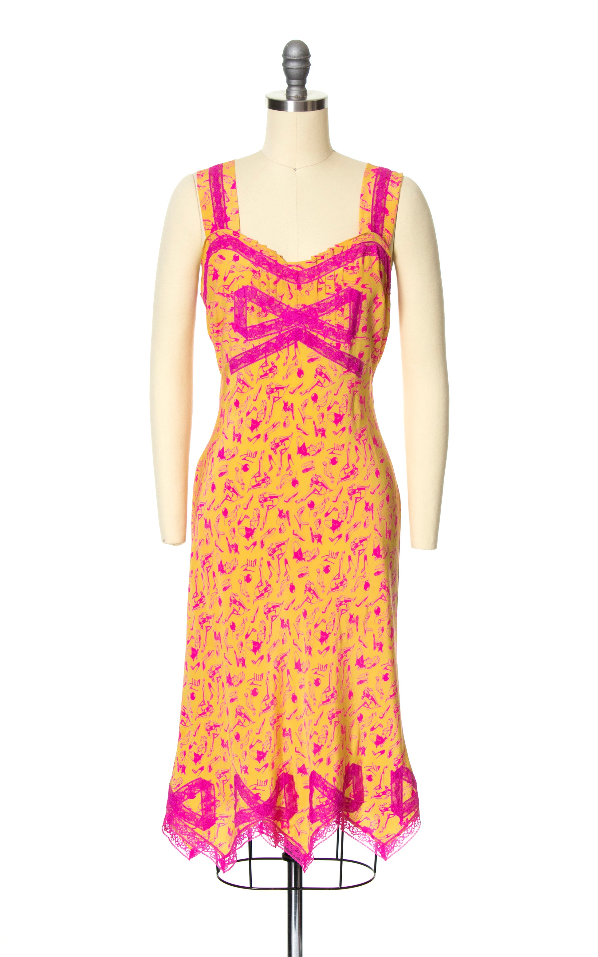 2000s BETSEY JOHNSON Fetish Novelty Print Silk Slip Dress | x-small/sm Birthday Life Vintage 2000s BETSEY JOHNSON Fetish Novelty Print Silk Slip Dress | x-small/sm Birthday Life Vintage