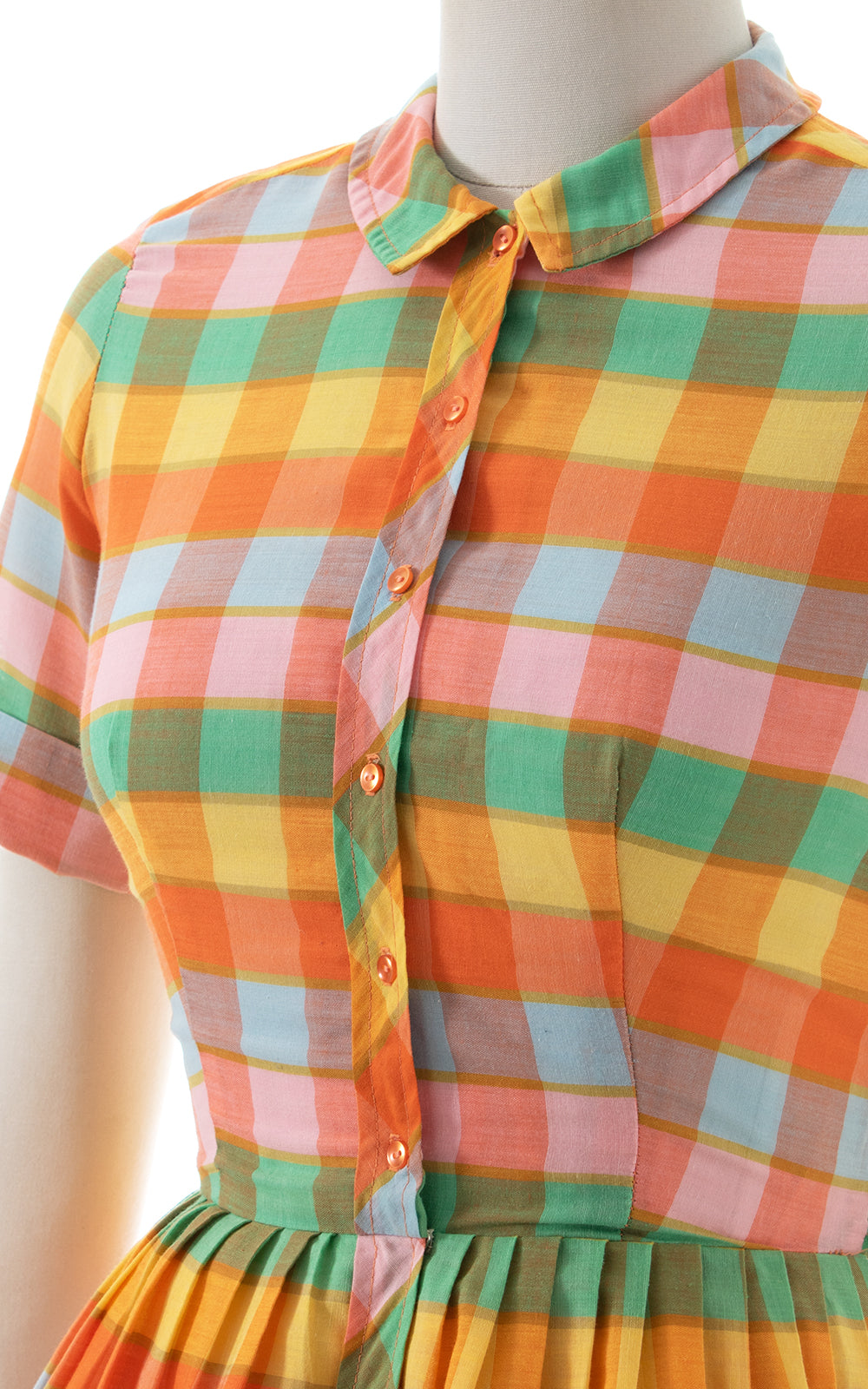 1950s 1960s Rainbow Plaid Shirtwaist Dress | small