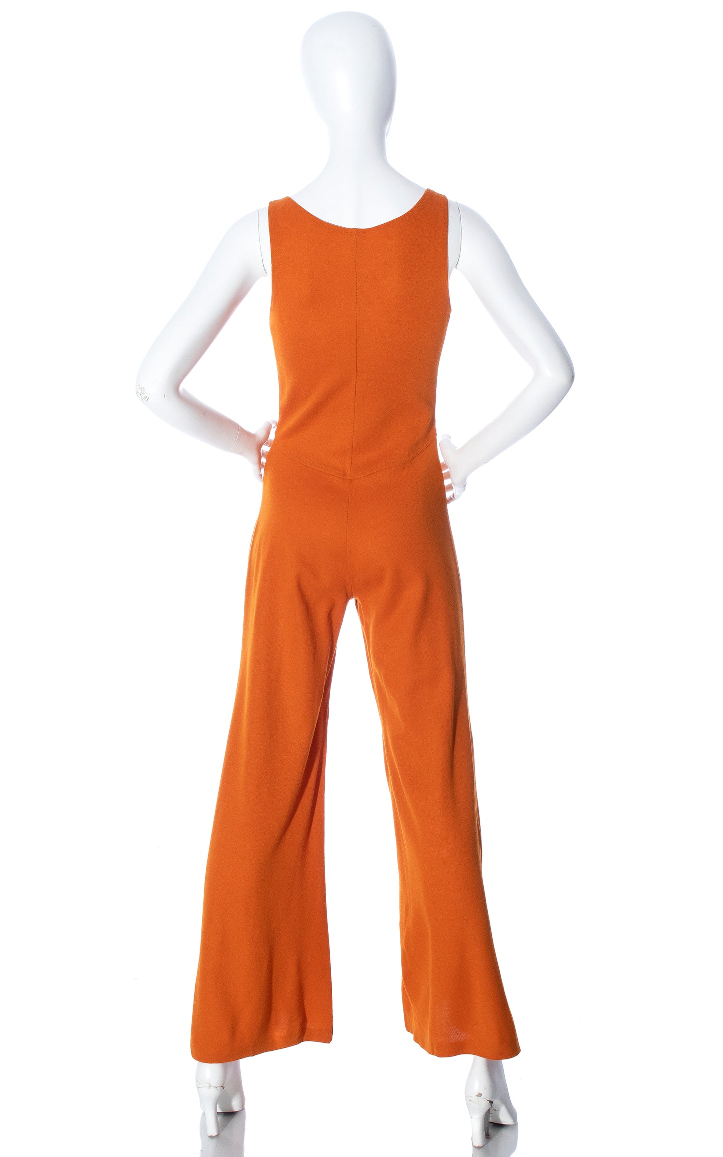 Vintage 70s 1970s Burnt Orange Jersey Knit Jumpsuit Birthday Life Vintage