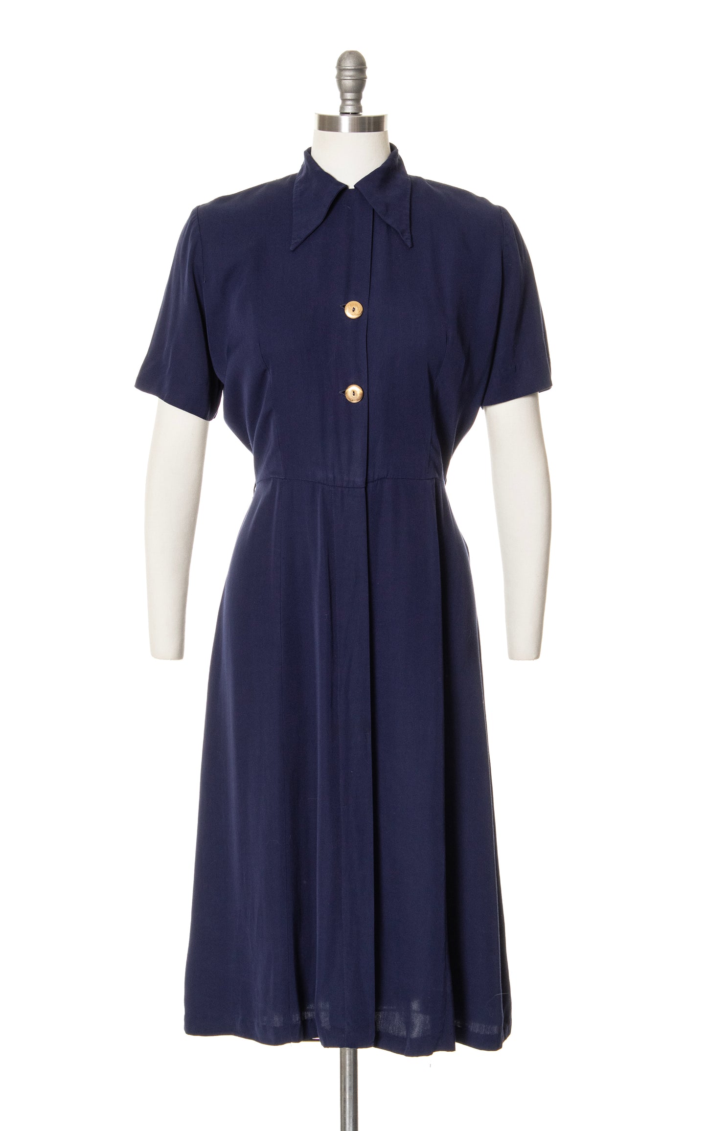 navy blue shirtwaist dress Velcro Closure Navy Print Shirtwaist Dress by Bee Yourself Apparel
