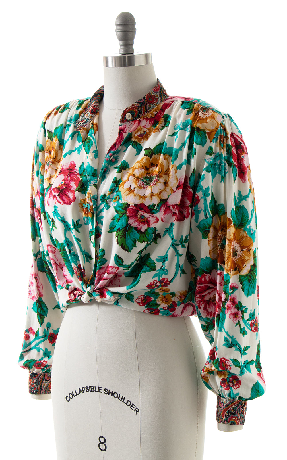 1980s Carole Little Floral Rayon Blouse BirthdayLifeVintage