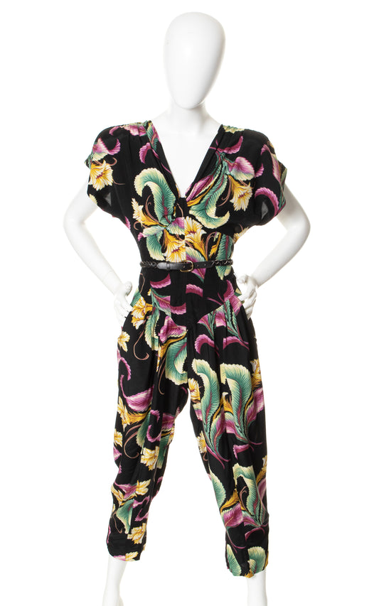 1980s KAREN ALEXANDER Tropical Rayon Jumpsuit | small/medium