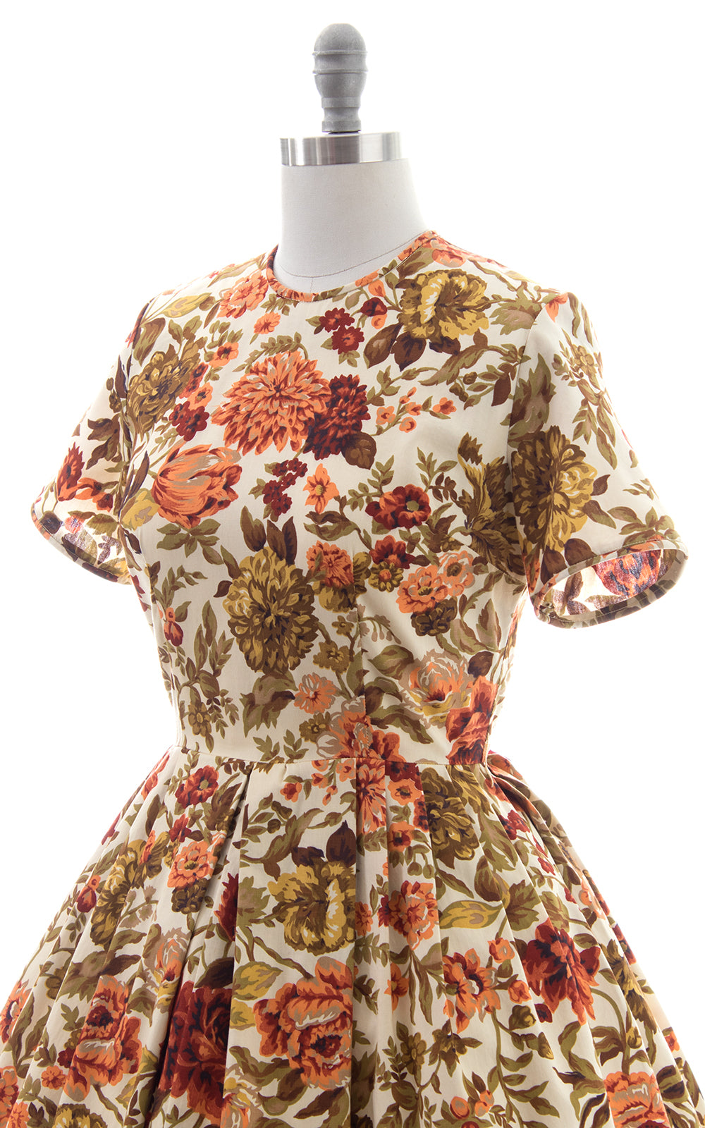 1950s Autumnal Floral Cotton Dress