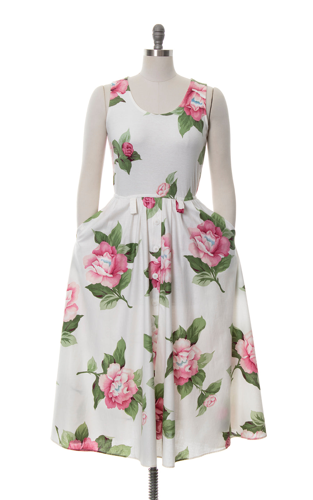 1980s CAROL ANDERSON Floral Shirtwaist Sundress with Pockets | x-small/small/medium