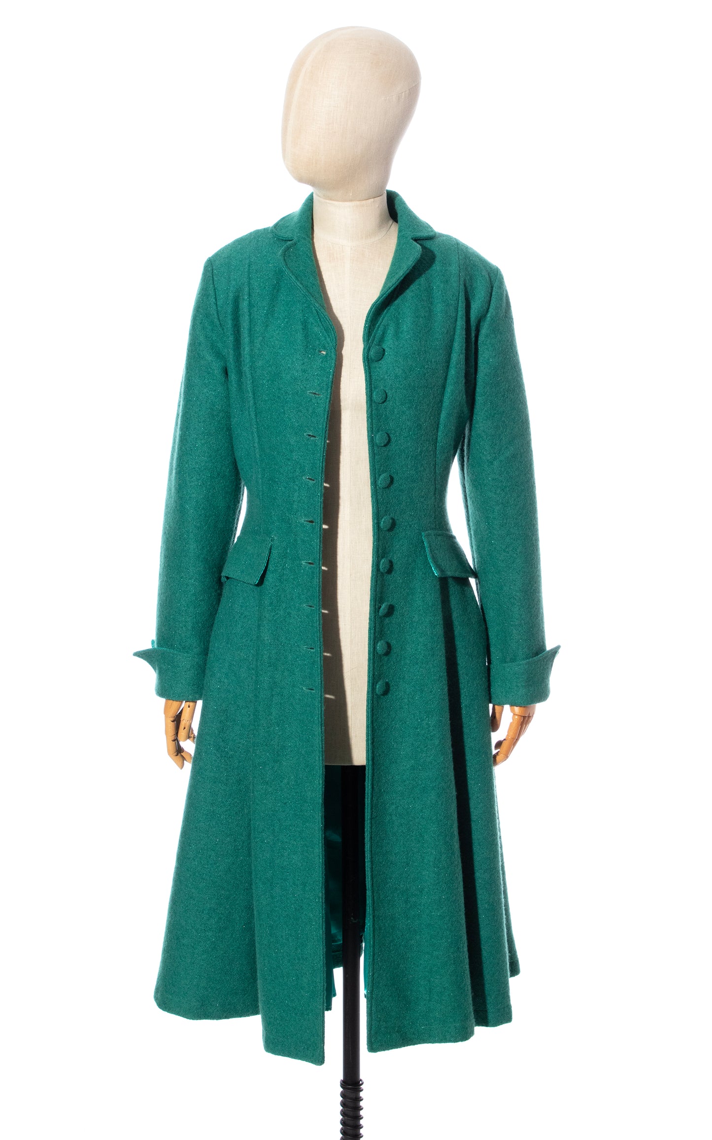 Vintage Style MODERN 1950s Style Tatyana Metallic Green Princess Coat Birthday Life Vintage