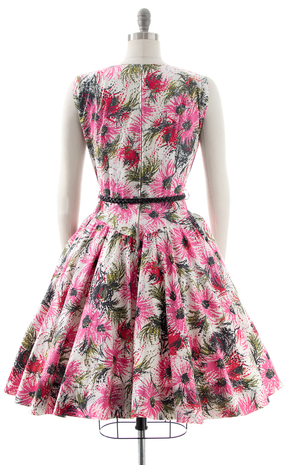 1950s Floral Drop Waist Circle Skirt Dress | medium