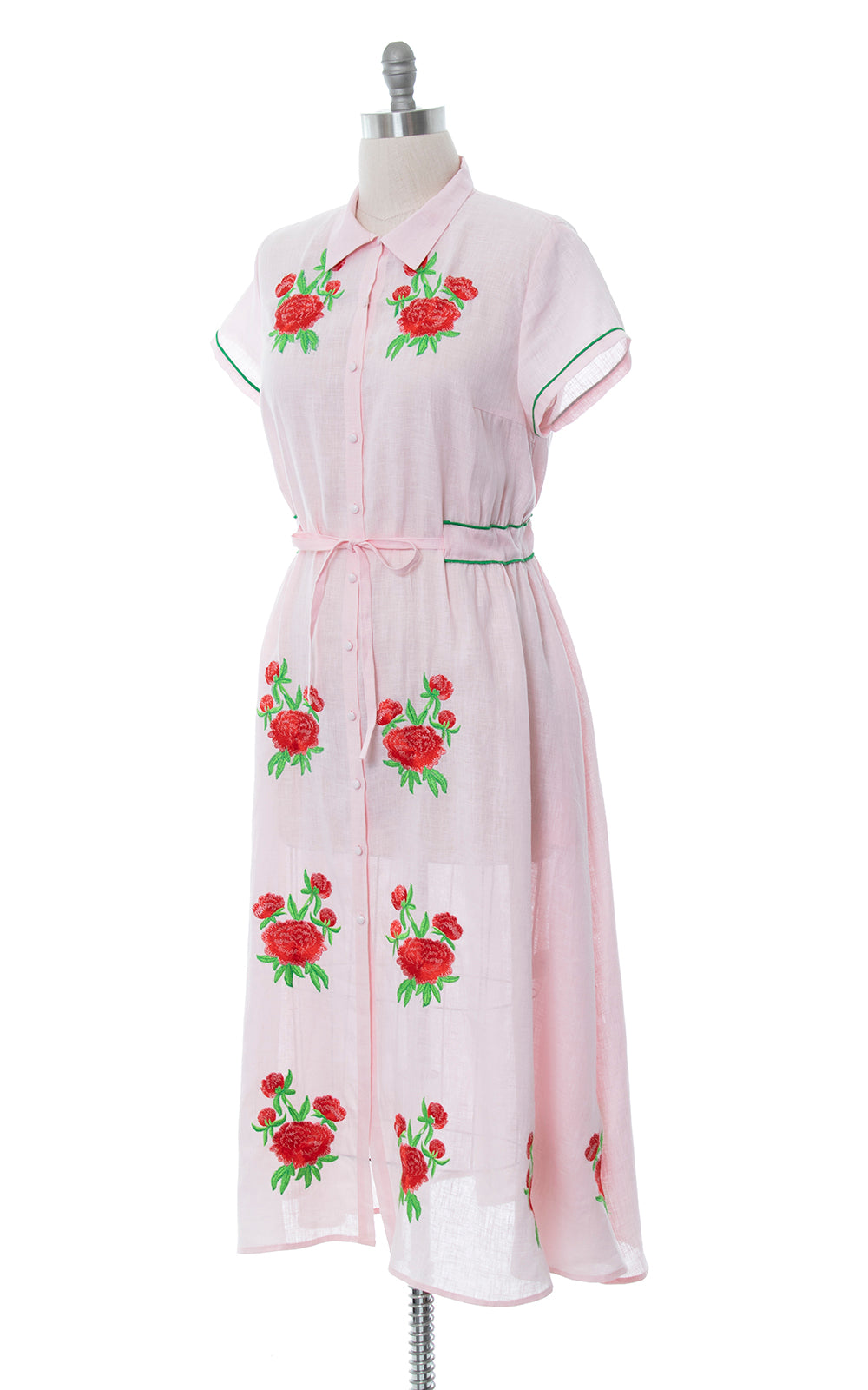 MODERN 1950s Style Embroidered Linen Dress | large/x-large