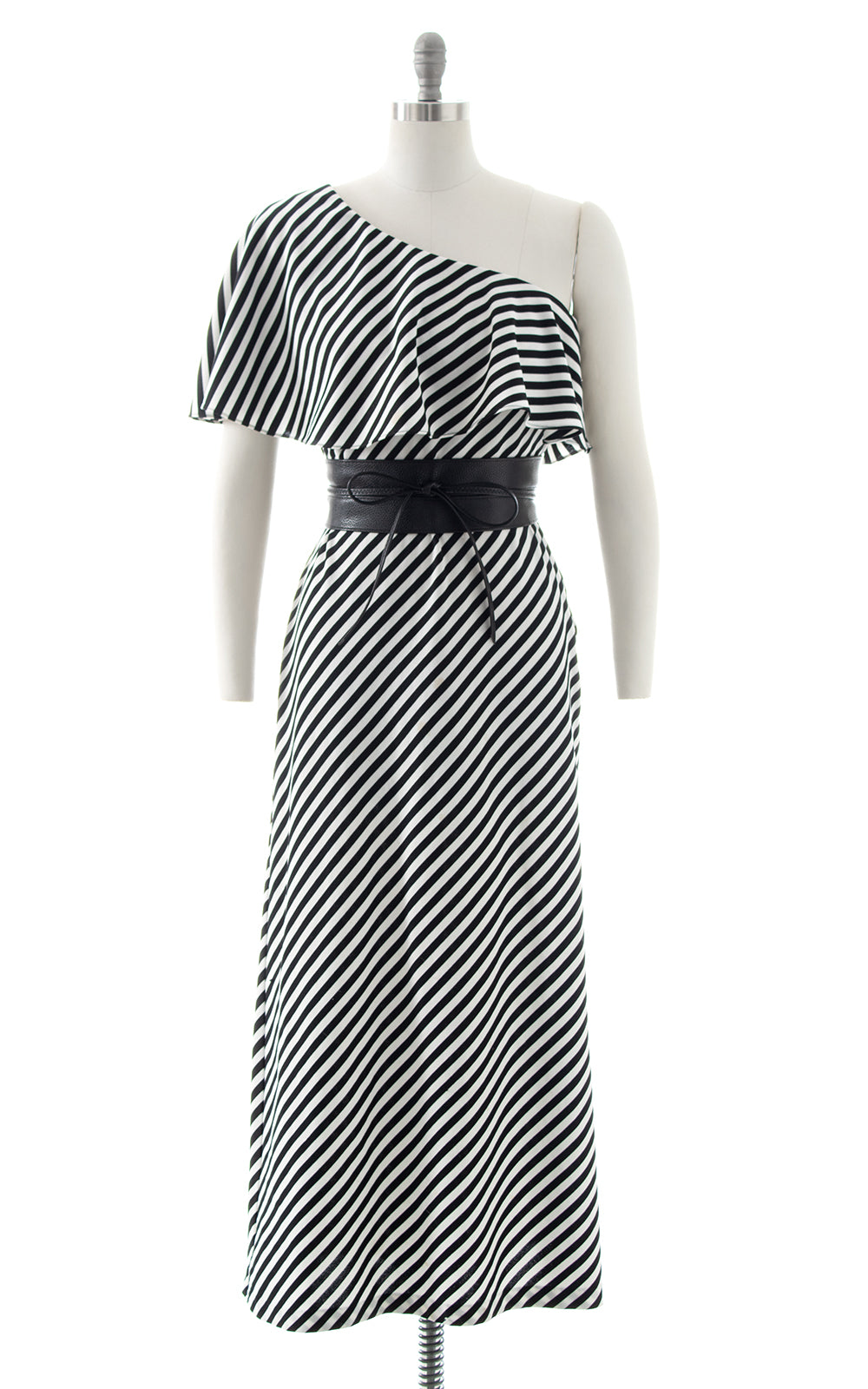 1970s Striped One Shoulder Maxi Dress | small/medium