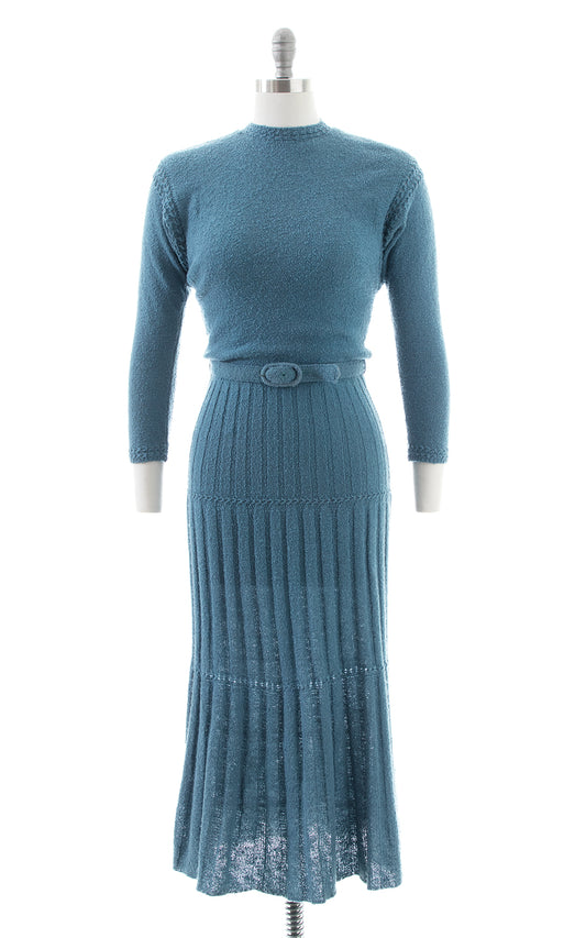 1950s Lass o' Scotland Knit Wool Chenille Sweater Dress