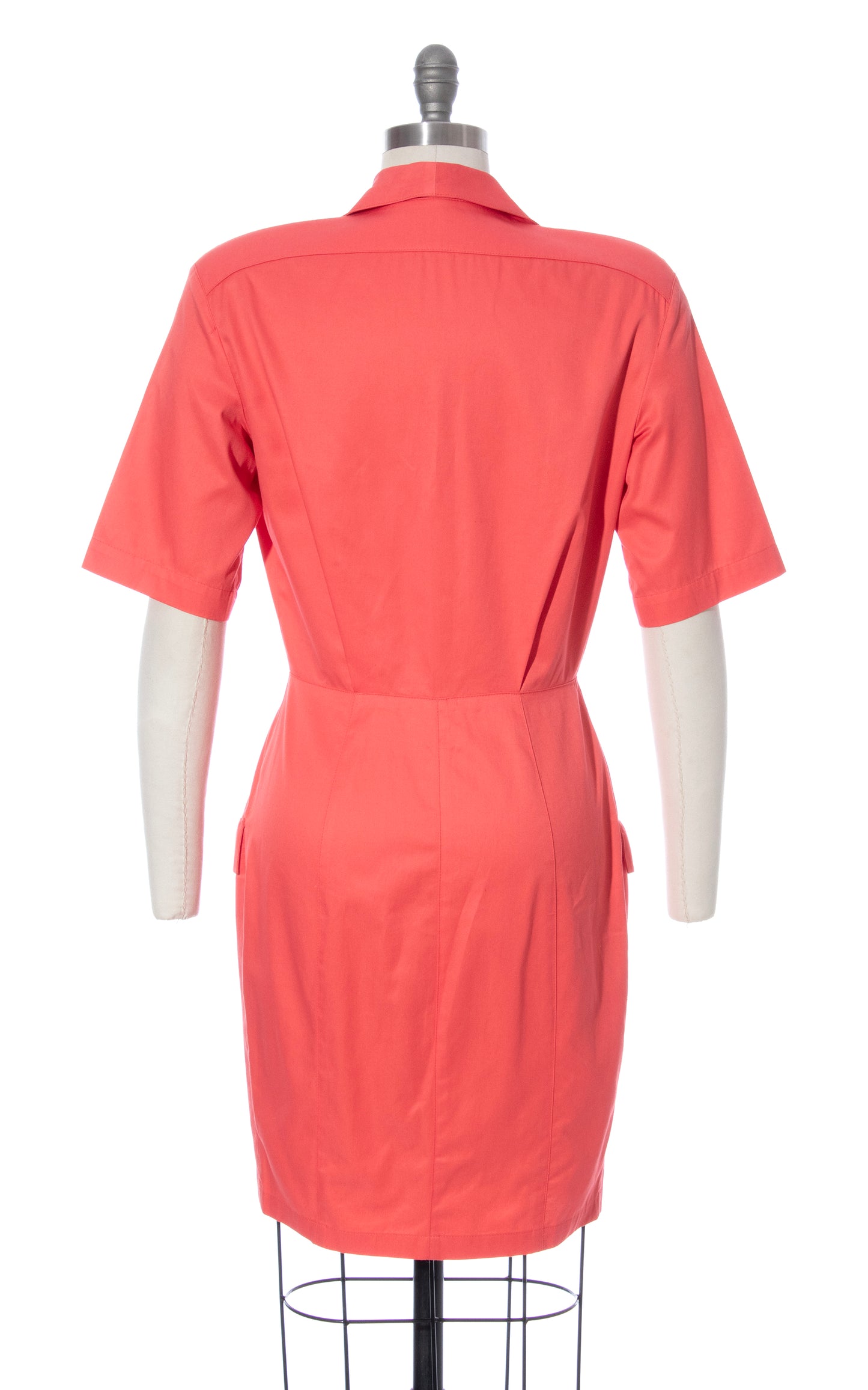 Vintage 80s 1980s THIERRY MUGLER Salmon Pink Cotton Wiggle Dress with Pockets BirthdayLifeVintage