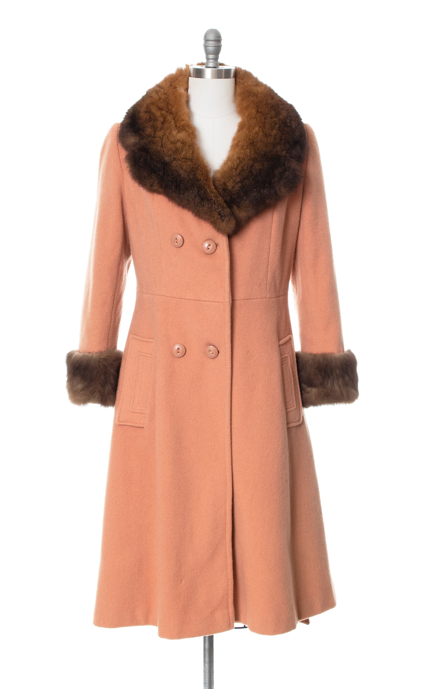 Vintage 70s 1970s Fur Trim & Dusty Rose Pink Wool Princess Coat Birthday Life Vintage