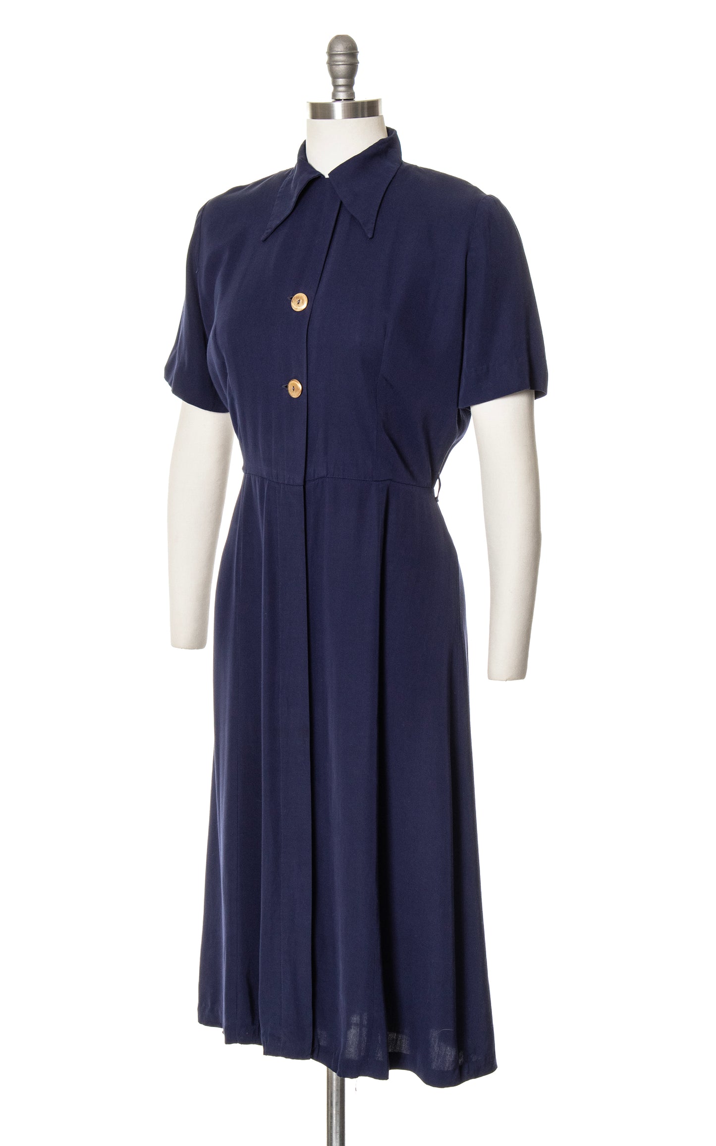 1940s Navy Blue Shirtwaist Dress