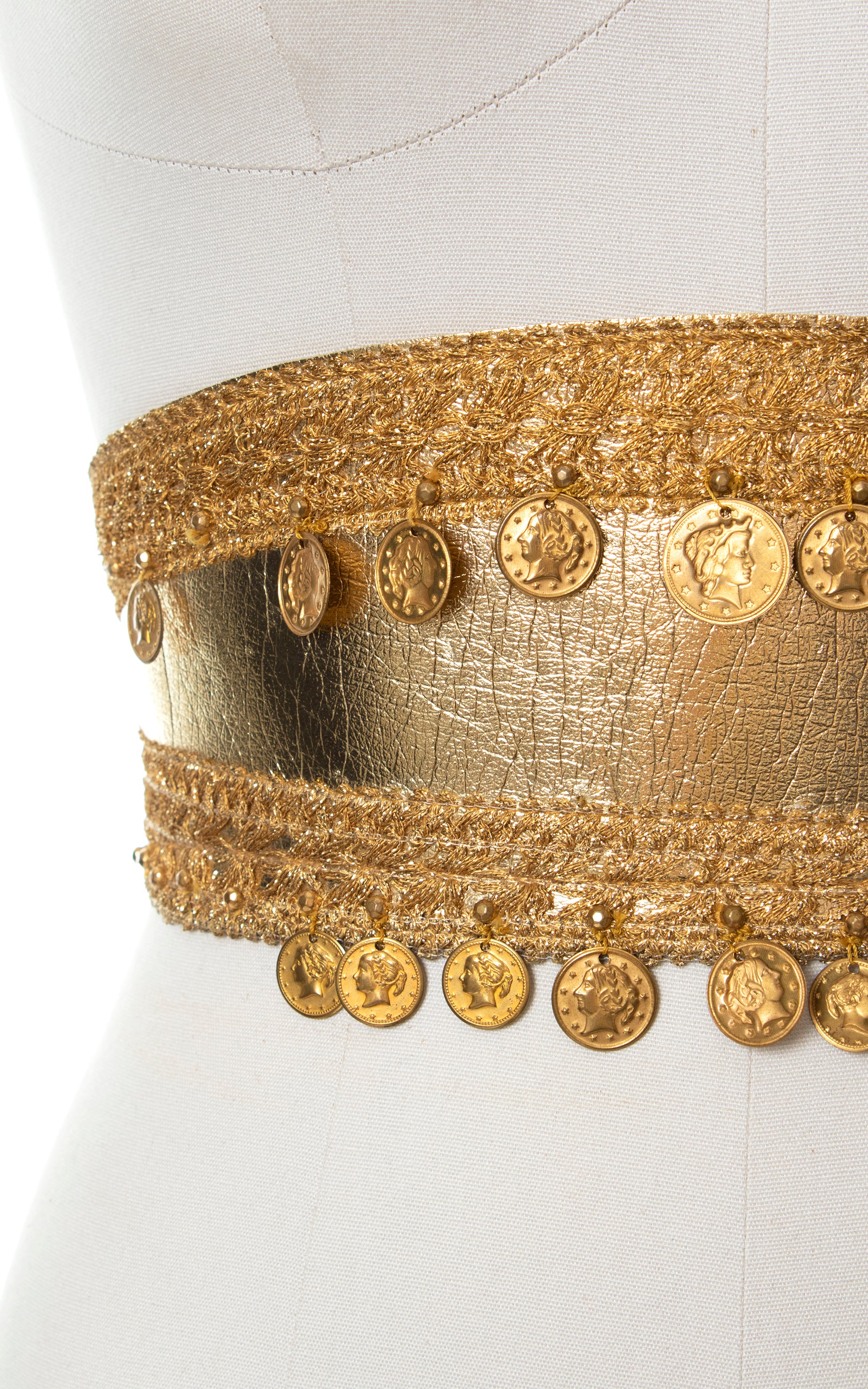 Vintage 60s 70s 1960s 1970s Gold Cinch Belt with Coin Charms Birthday Life Vintage
