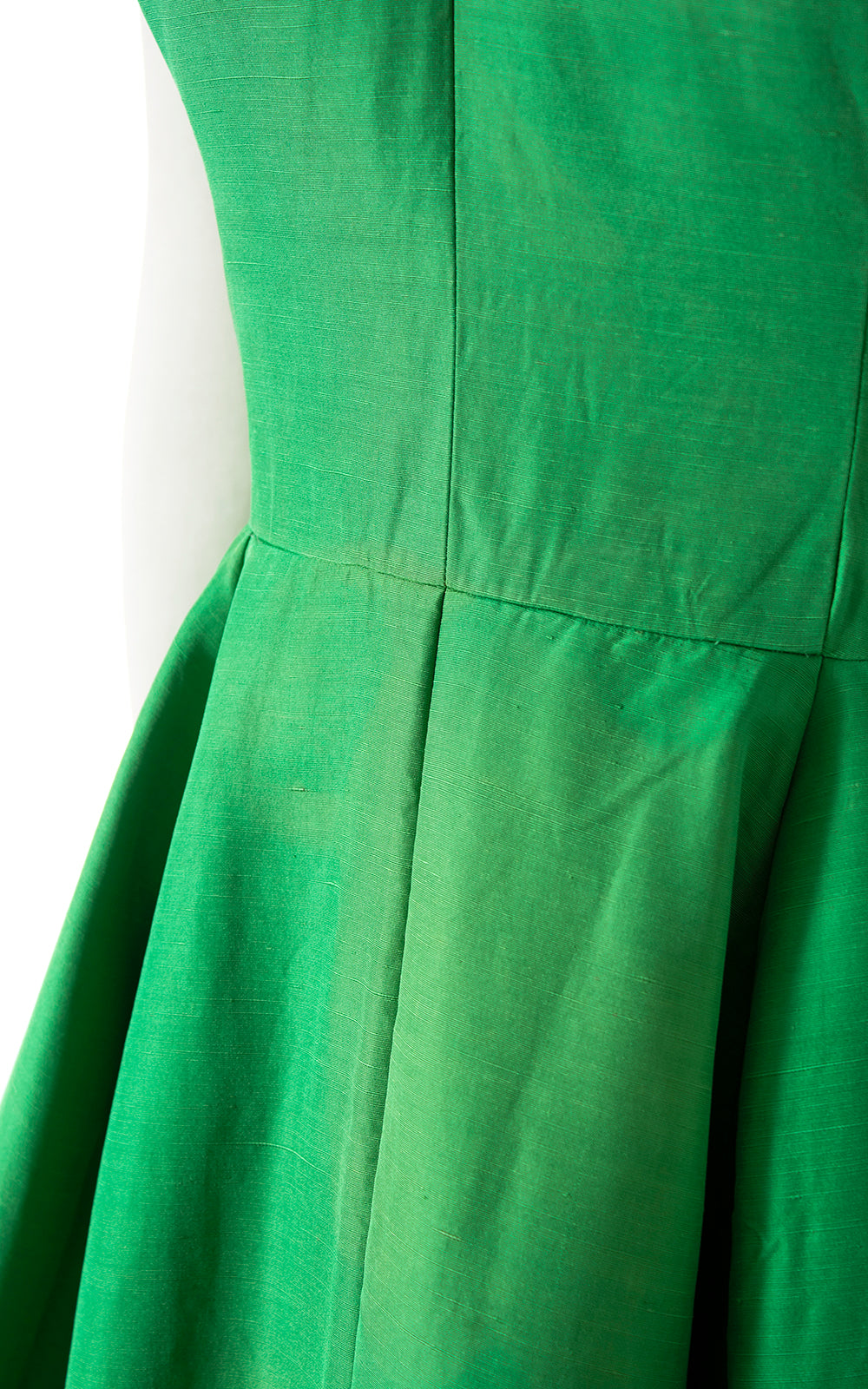 Vintage 1950s 1960s Raw Silk Kelly Green Fit and Flare Formal Evening Party Dress Birthday Life Vintage