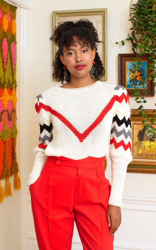 1980s Chevron Knit Rayon Angora Sweater | x-small/small
