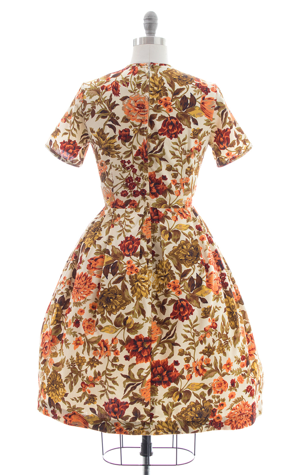 1950s Autumnal Floral Cotton Dress