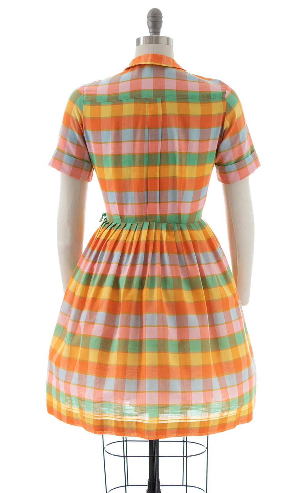 1950s 1960s Rainbow Plaid Shirtwaist Dress | small