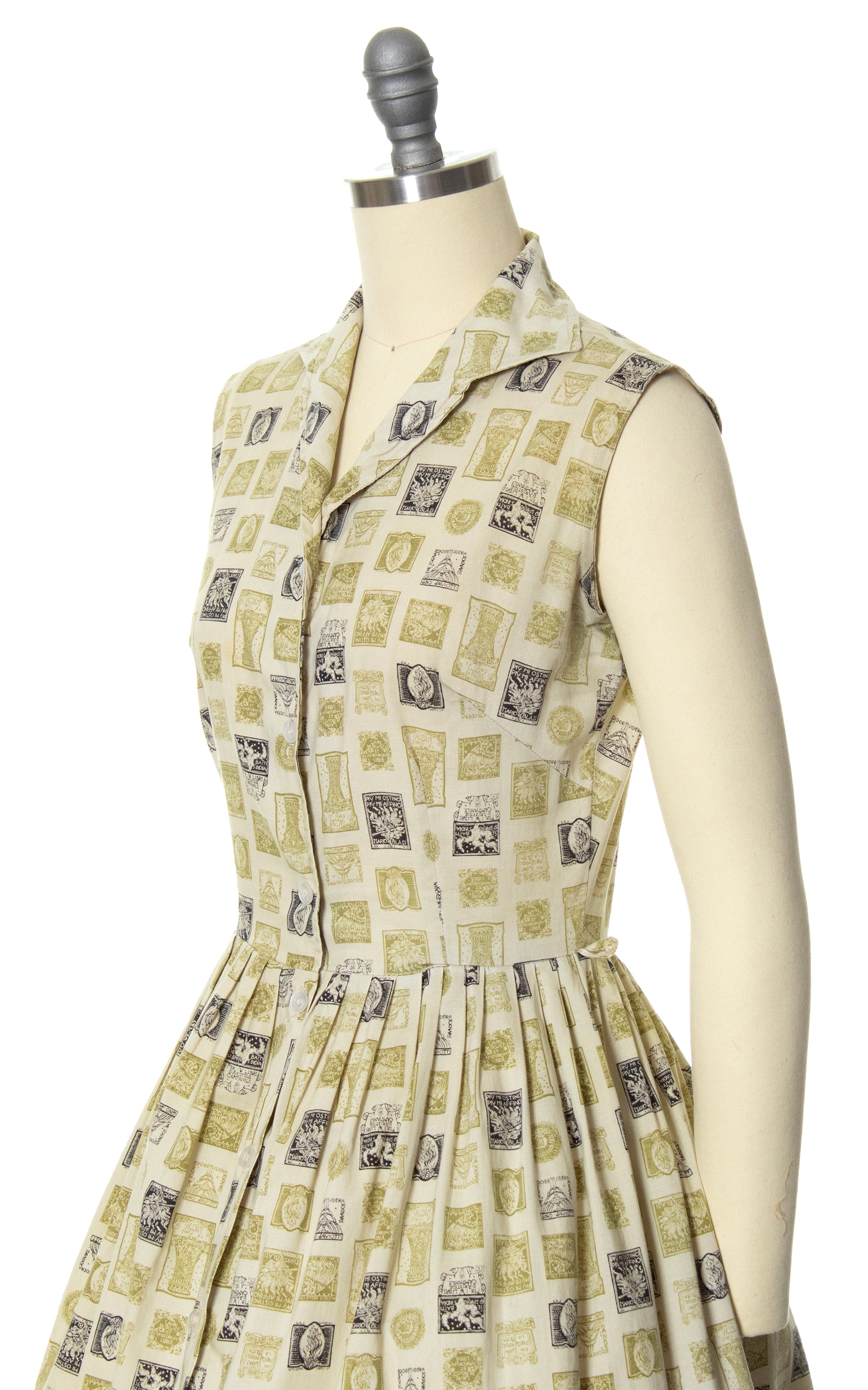Vintage 50s 1950s Stamps Novelty Print Shirtwaist Day Dress Cotton Sundress BirthdayLifeVintage