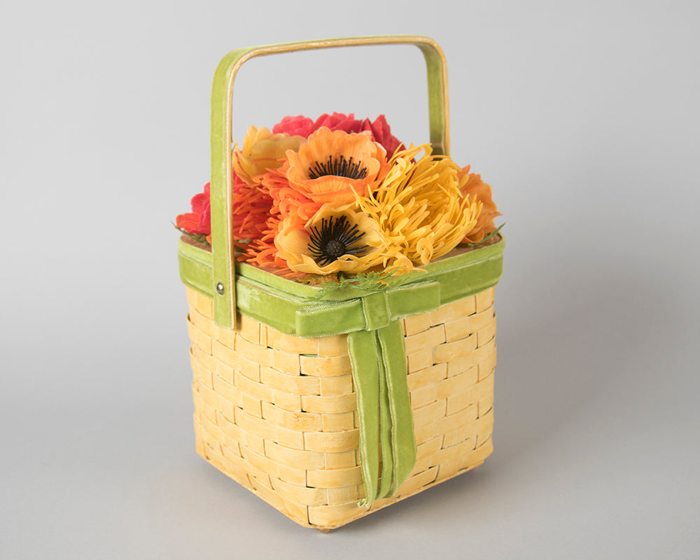 1960s Floral Wicker Basket Box Purse