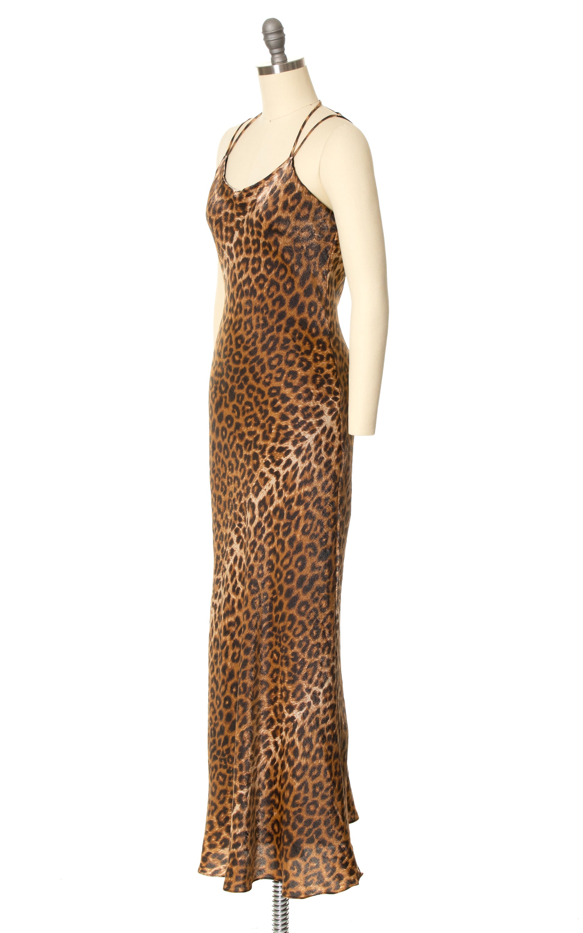 2000s Shimmery Leopard Print Bias Cut Open Back Gown | x-small/small Birthday Life Vintage 2000s Shimmery Leopard Print Bias Cut Open Back Gown | x-small/small Birthday Life Vintage