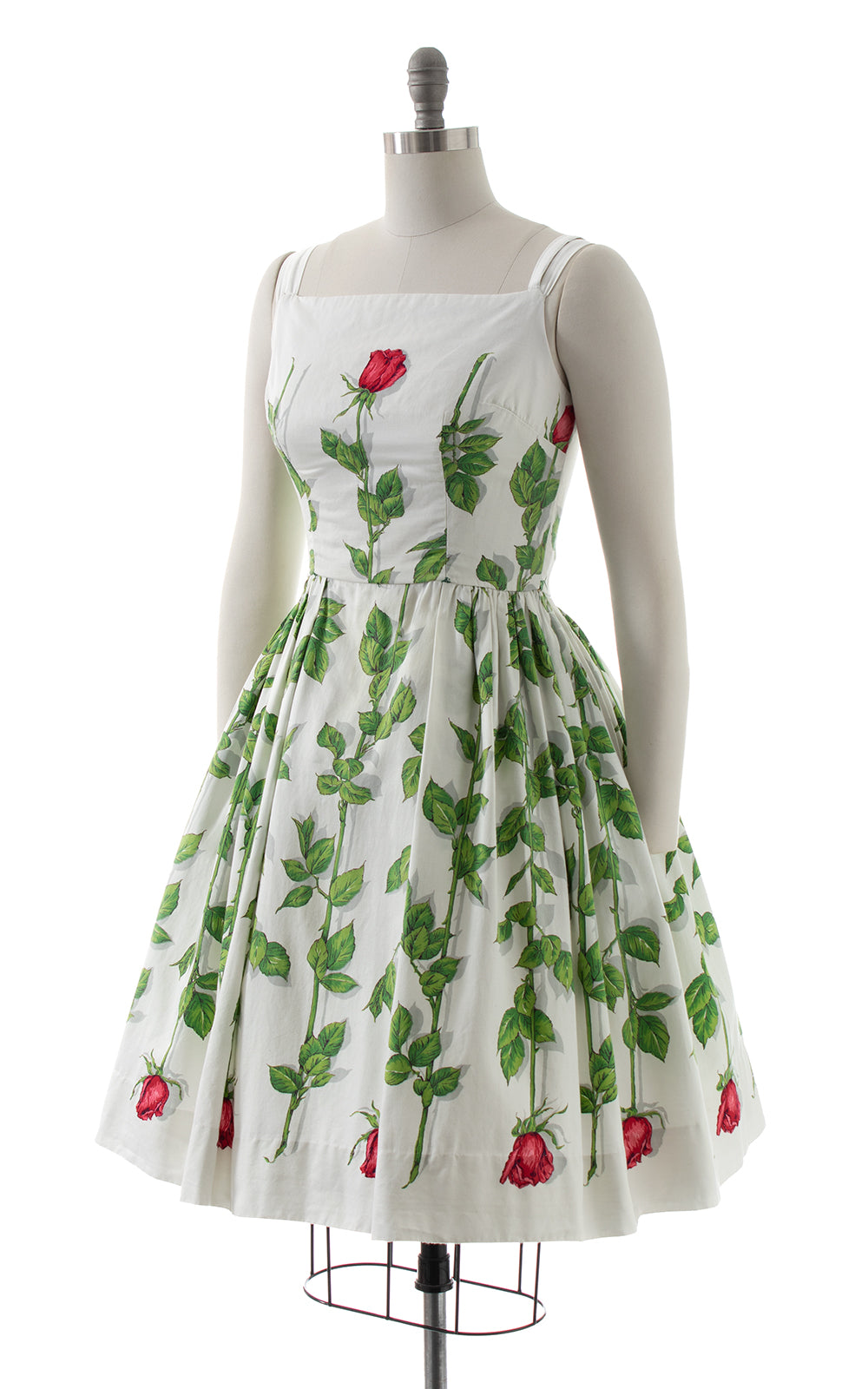 1950s Rose Stems Cotton Sundress BirthdayLifeVintage