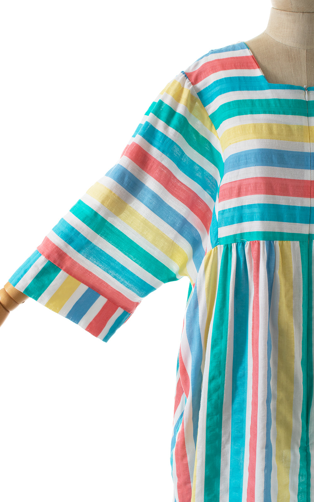 1980s Colorful Striped Wide Sleeve Maxi Dress with Pockets | x-large