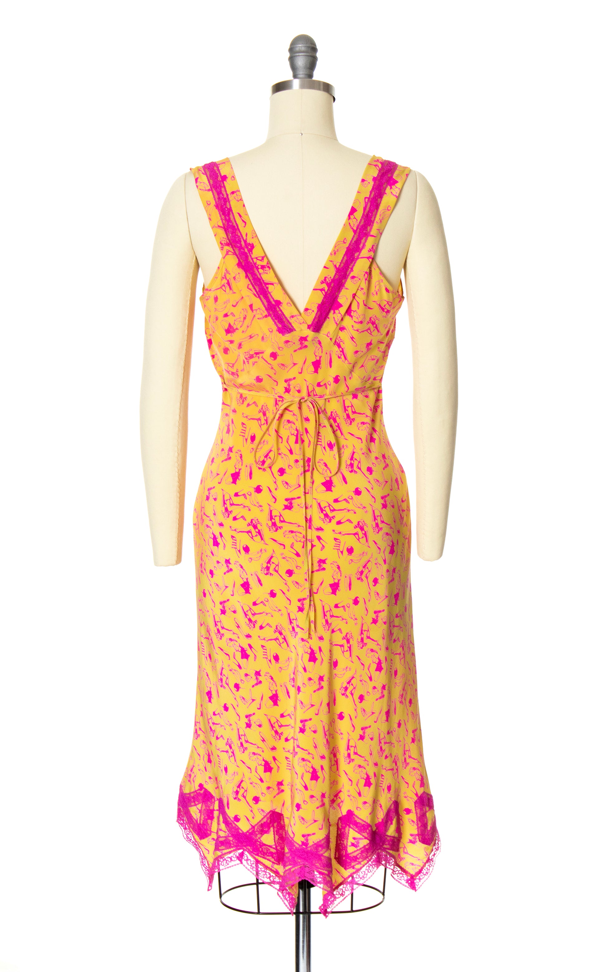 2000s BETSEY JOHNSON Fetish Novelty Print Silk Slip Dress | x-small/sm Birthday Life Vintage 2000s BETSEY JOHNSON Fetish Novelty Print Silk Slip Dress | x-small/sm Birthday Life Vintage