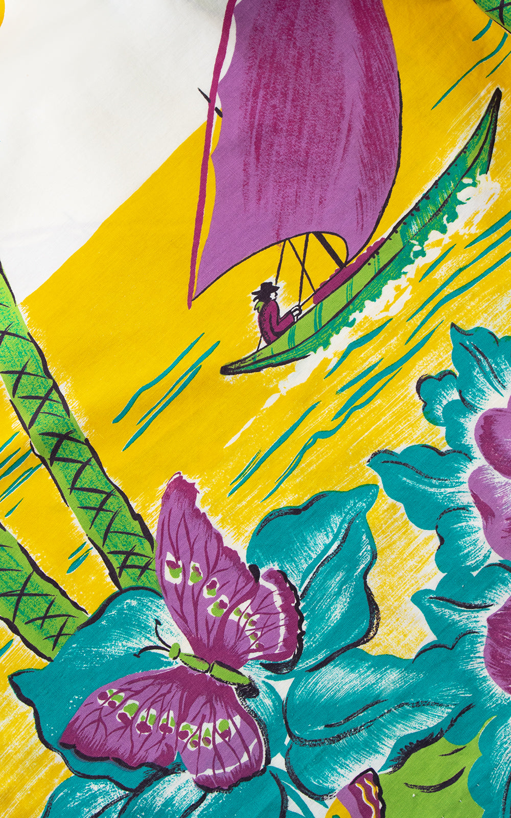 1950s Tropical Island Novelty Border Print Skirt | small/medium