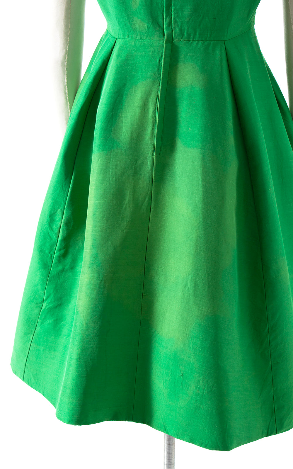 Vintage 1950s 1960s Raw Silk Kelly Green Fit and Flare Formal Evening Party Dress Birthday Life Vintage