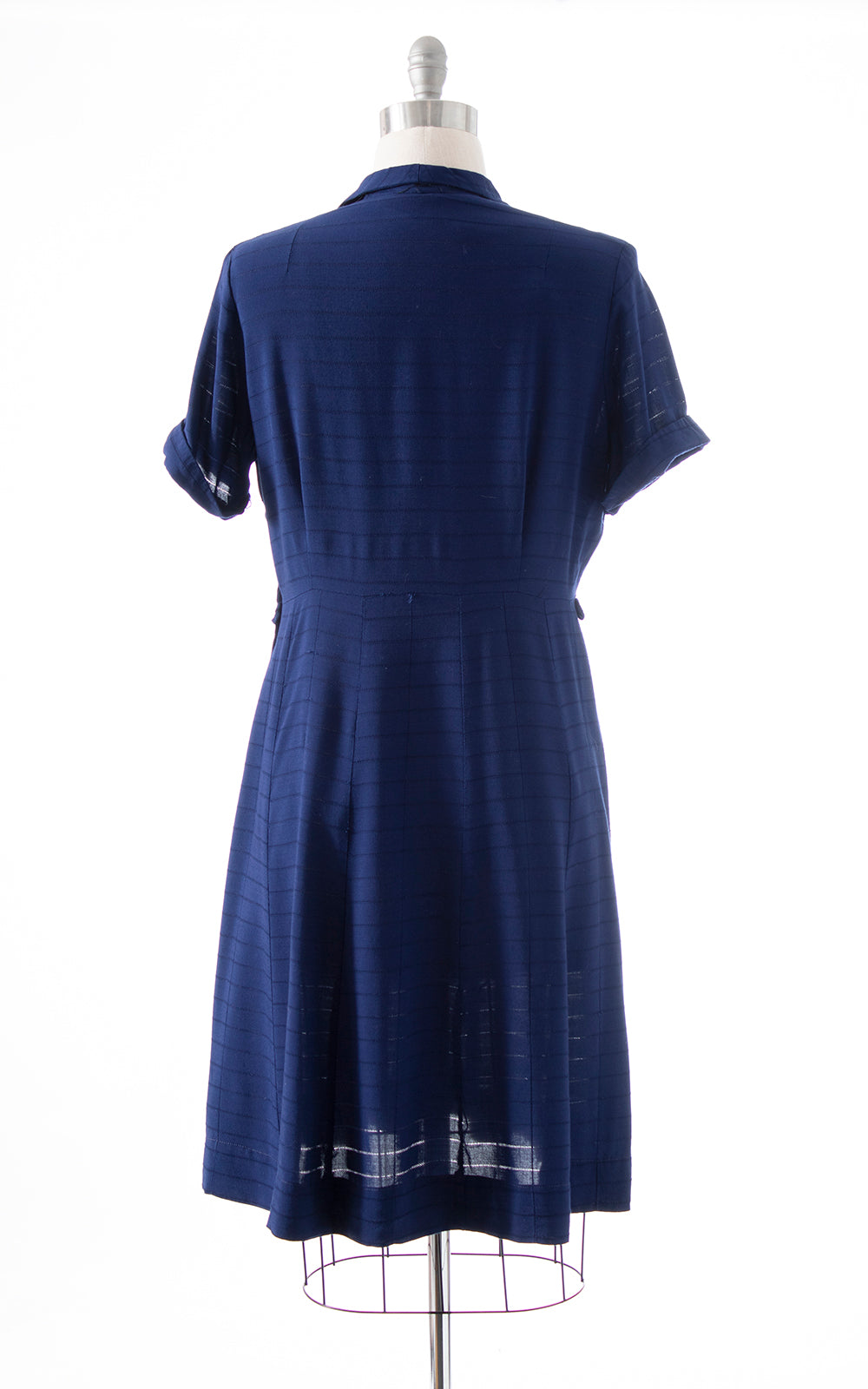 1940s Navy Blue Cotton Rayon Shirtwaist Dress | x-large