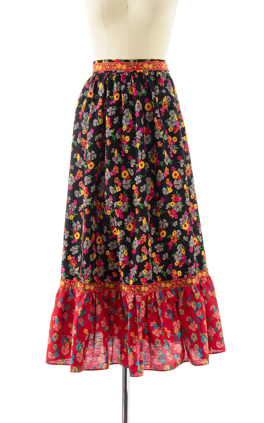 1970s Floral Tiered Maxi Skirt | x-small