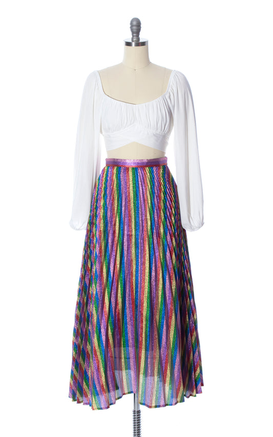 MODERN 1950s Vintage Style Metallic Rainbow Pleated Full Party Skirt Birthday Life Vintage