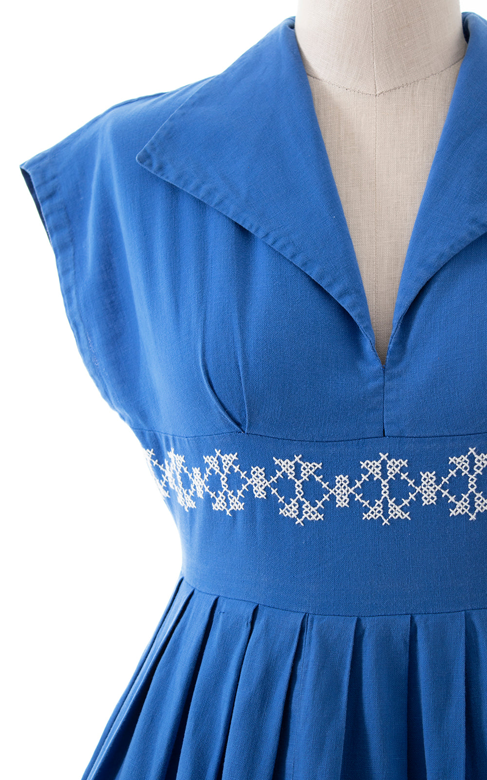 1950s Cross-Stitch Border Cotton Dress | large/x-large